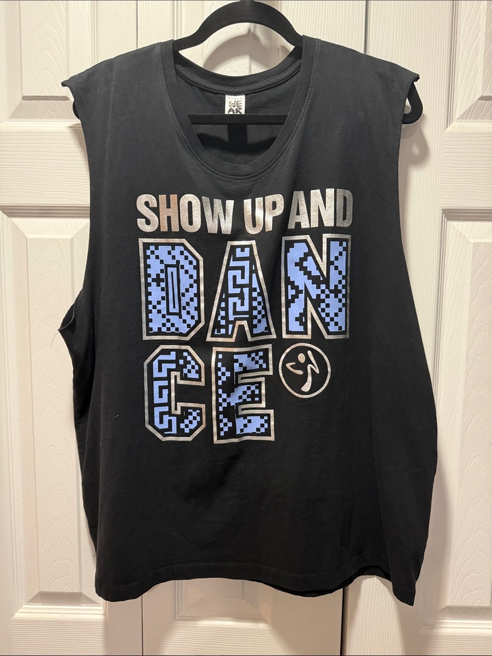Zumba Fitness Black Muscle Tee with Blue and Silver Graphic